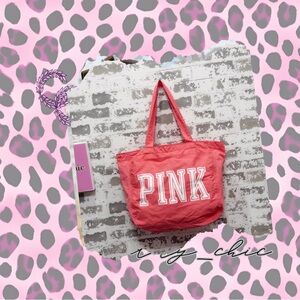 Victoria’s Secret PINK Coral Logo Tote Bag Zip Top | Large Travel Bag | EUC
